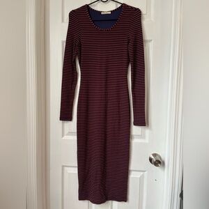 Marine Layer Lexi Midi Dress Stripes Burgundy Navy Small